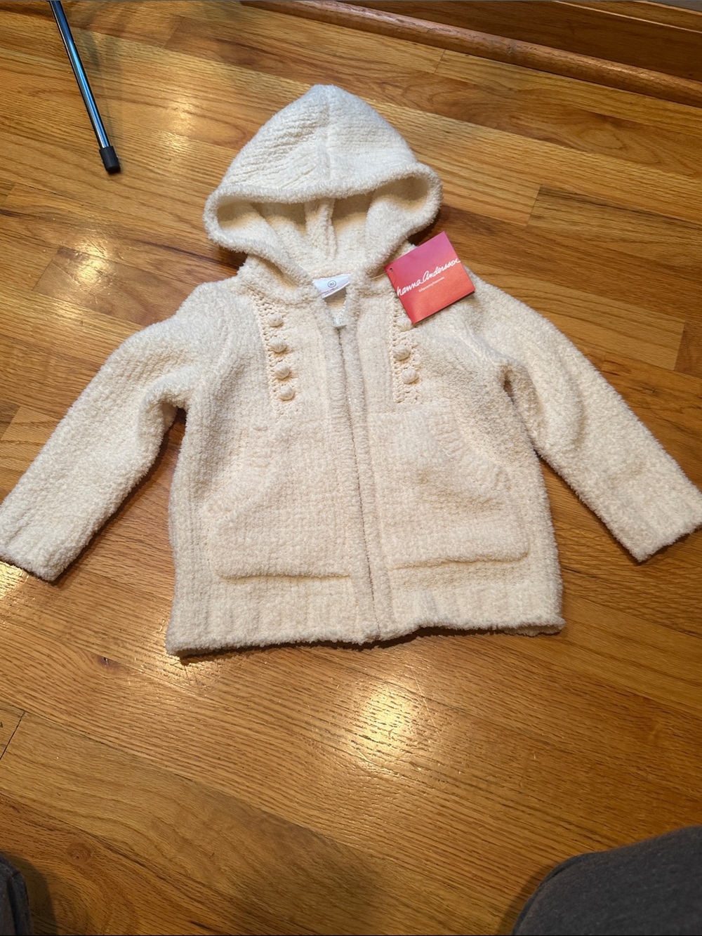 Hanna Andersson Cream Zip Up Hooded Sweater Infants 80 NWT